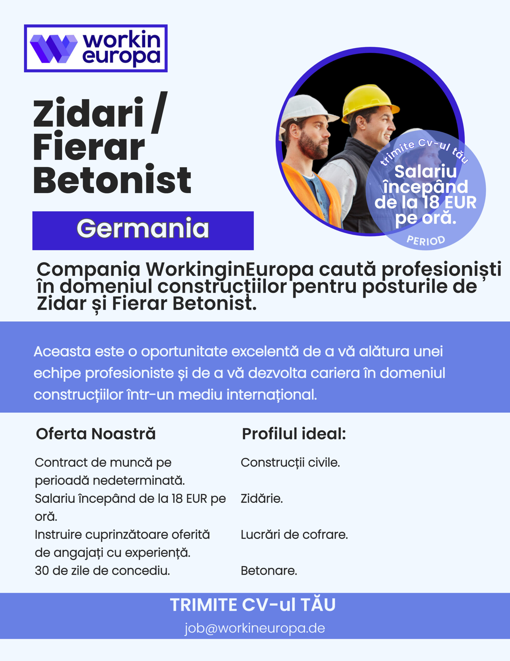 Căutăm zidari și fierari betoniști